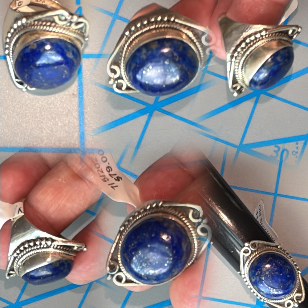 Striking Solid Sterling Silver Lapis Ring - image 2